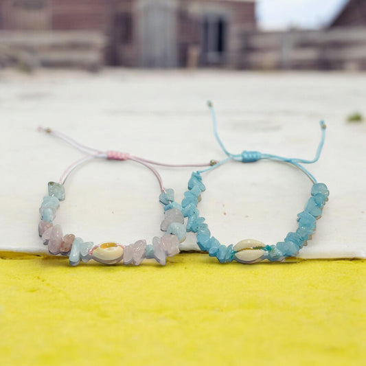 Blue + Light Pink-Blue Shell Bracelets