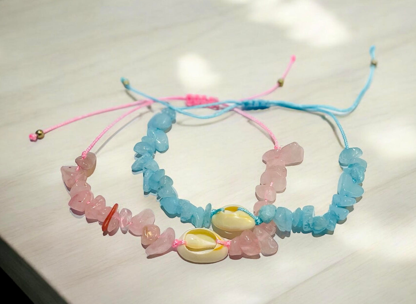 Light Pink + Blue Shell Bracelets