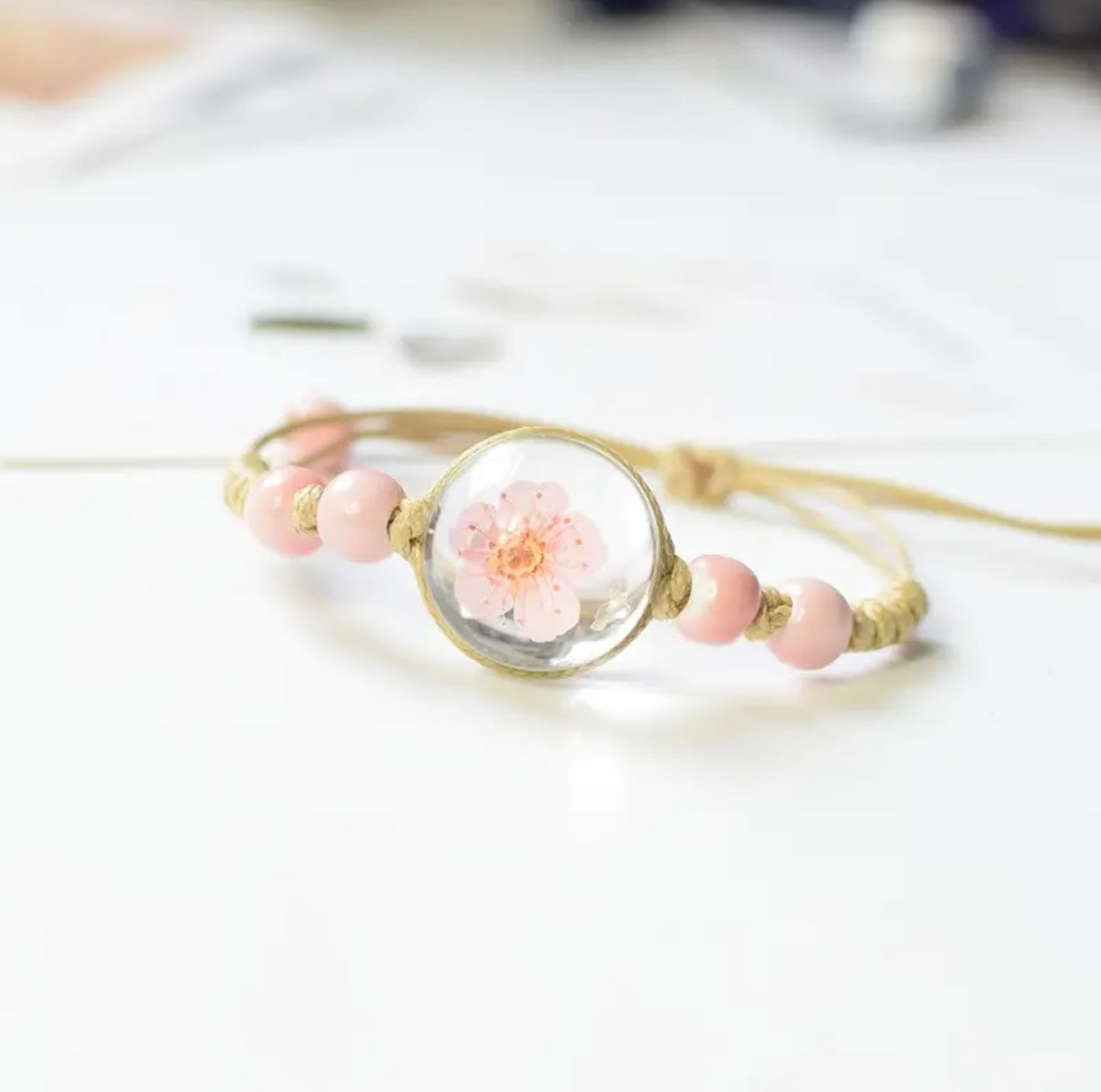 Pinkish-Peach Flower Resin Bracelet