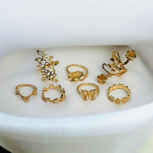 Floral Inspired Golden Alloy Rings