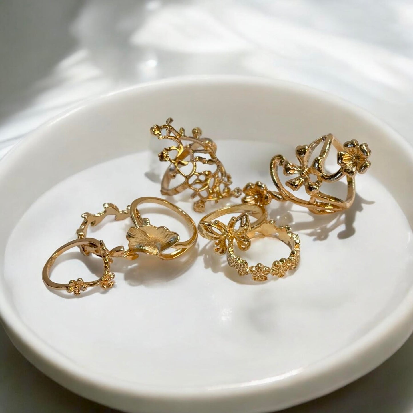 Floral Inspired Golden Alloy Rings