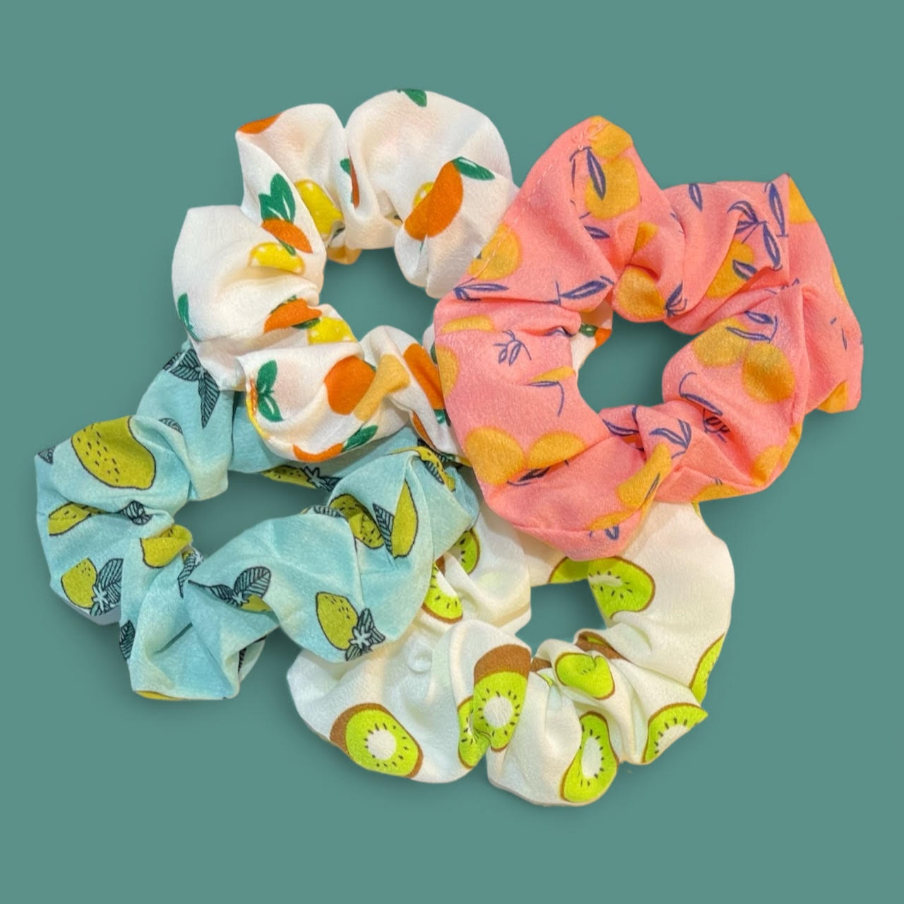 Kiwi + Orange Print Chiffon Scrunchies