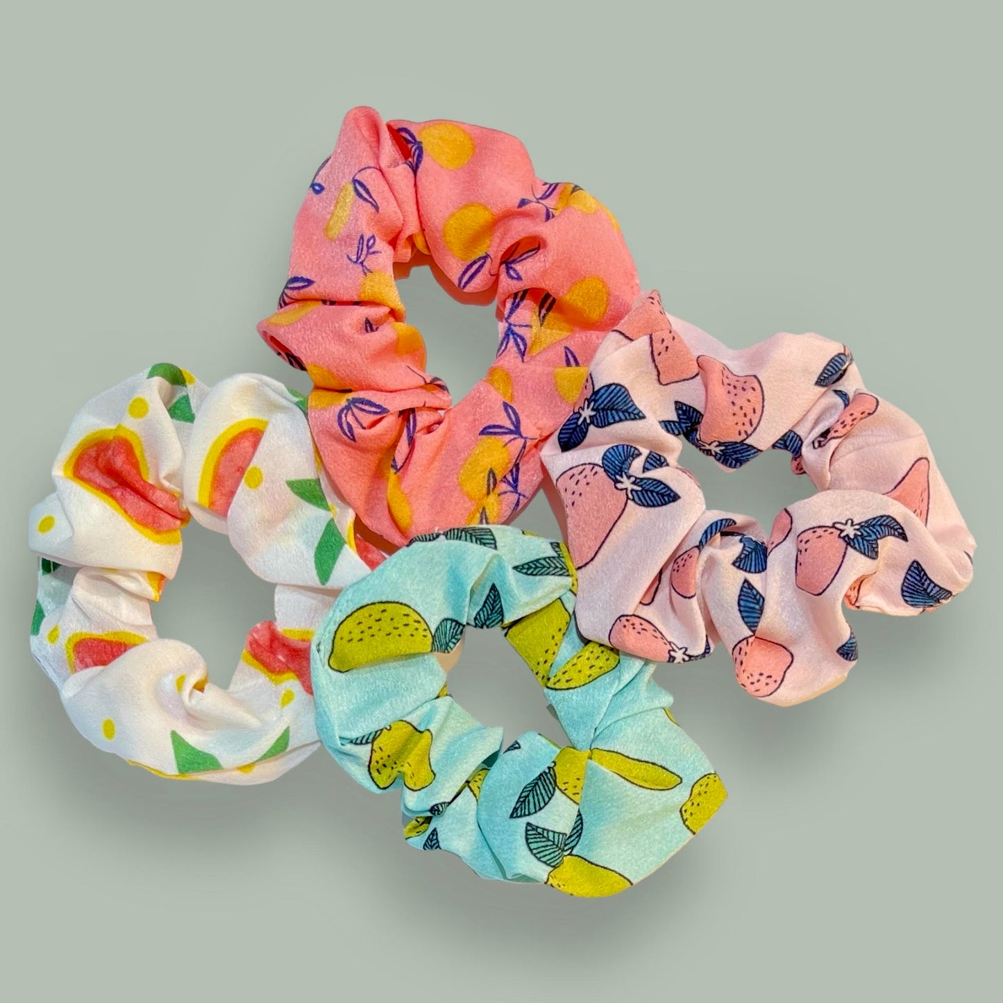 Pear + Orange Print Scrunchies