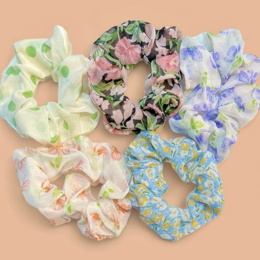 Mixed Colors Floral Scrunchies